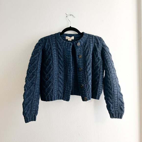 J. Crew Sweaters - Rare Heritage Vintage 1980s J. Crew Cropped Cable Knit 100% Wool Navy Cardigan